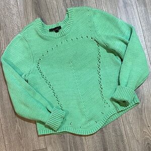 White House Black Market Cotton Chunky Knit Green Sweater